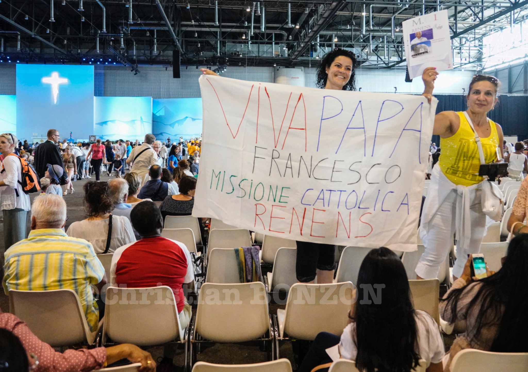 Le Pape en visite a Palexpo a Geneve.