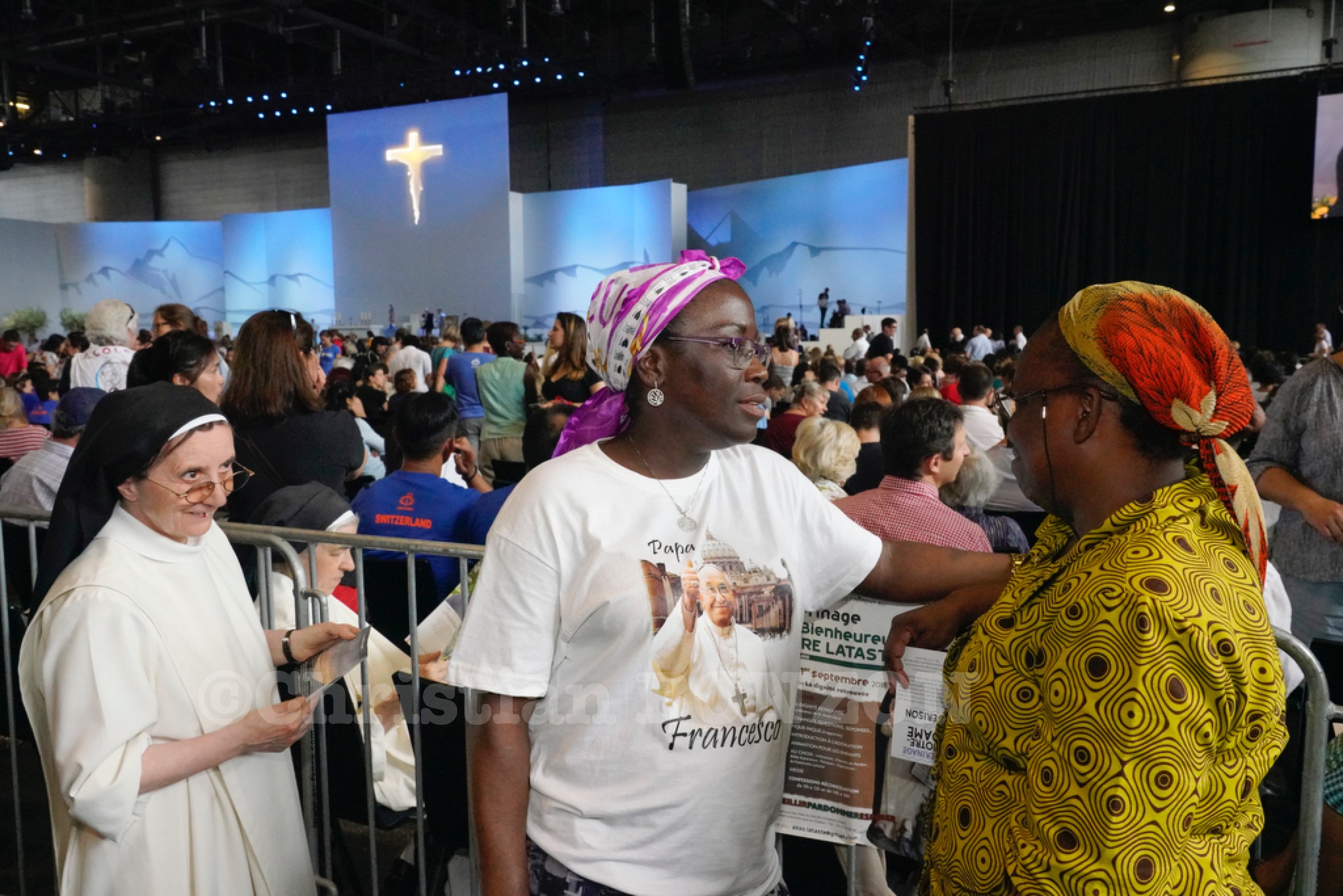 Le Pape en visite a Palexpo a Geneve.