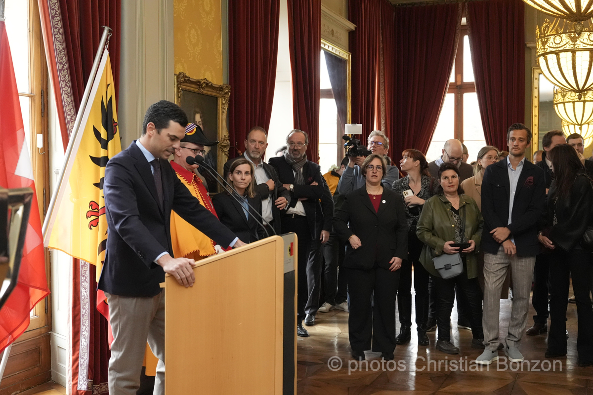 Ceremonie en l honneur du Geneve-Servette Hockey Club et de M. Roman Mityukov le i 28 fvrier 2024